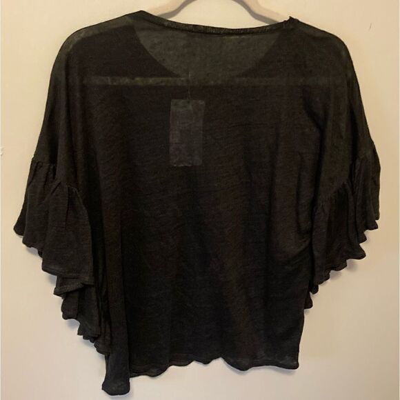 Zara linen black ruffle sleeve top NWT - Picture 2 of 6